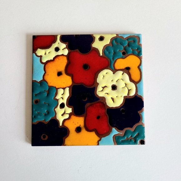 Decorative floral motif ceramic tile/trivet - Picture 2 of 3